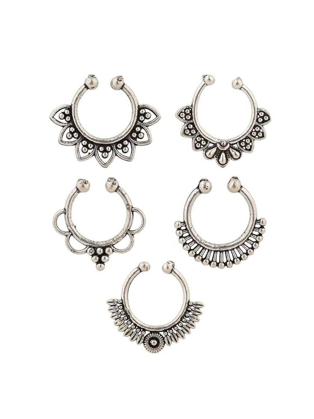 NVR Set of 5 Silver Plated Oxidised Septum Nosepin | Grocsy
