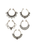 NVR Set of 5 Silver Plated Oxidised Septum Nosepin | Grocsy