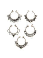 NVR Set of 5 Silver Plated Oxidised Septum Nosepin | Grocsy