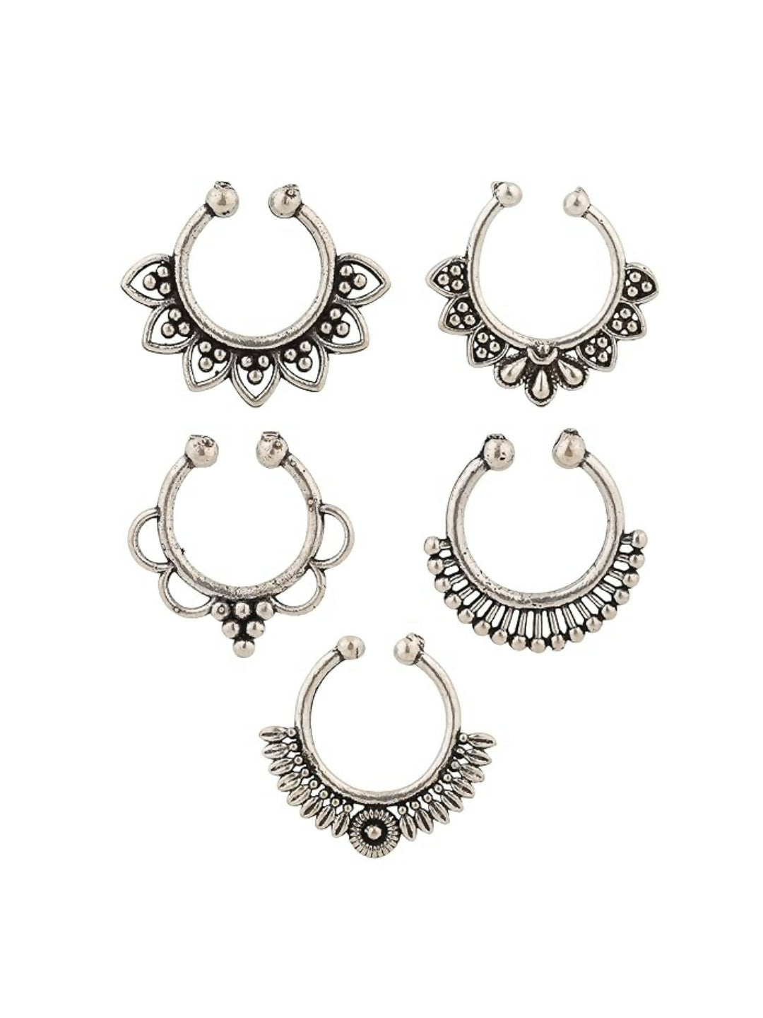 NVR Set of 5 Silver Plated Oxidised Septum Nosepin | Grocsy