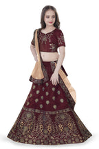 Dwiden Maroon Gulab Tafetta Sattin Semi-Stitched Girl'S Lehenga Choli | Grocsy