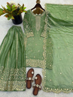 Teeya Creation Parrot Green Color Fendy Silk Embroidery Work Wedding Wear Salwar Suit | Grocsy
