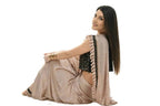 Mominos Fashion All Season Wear Beige And Black Colour Ruffled Ready To Wear Saree | Grocsy