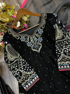 Vastranavya Black Viscose Velvet Cording Sequence Embroidery Work Suit With Dupatta | Grocsy