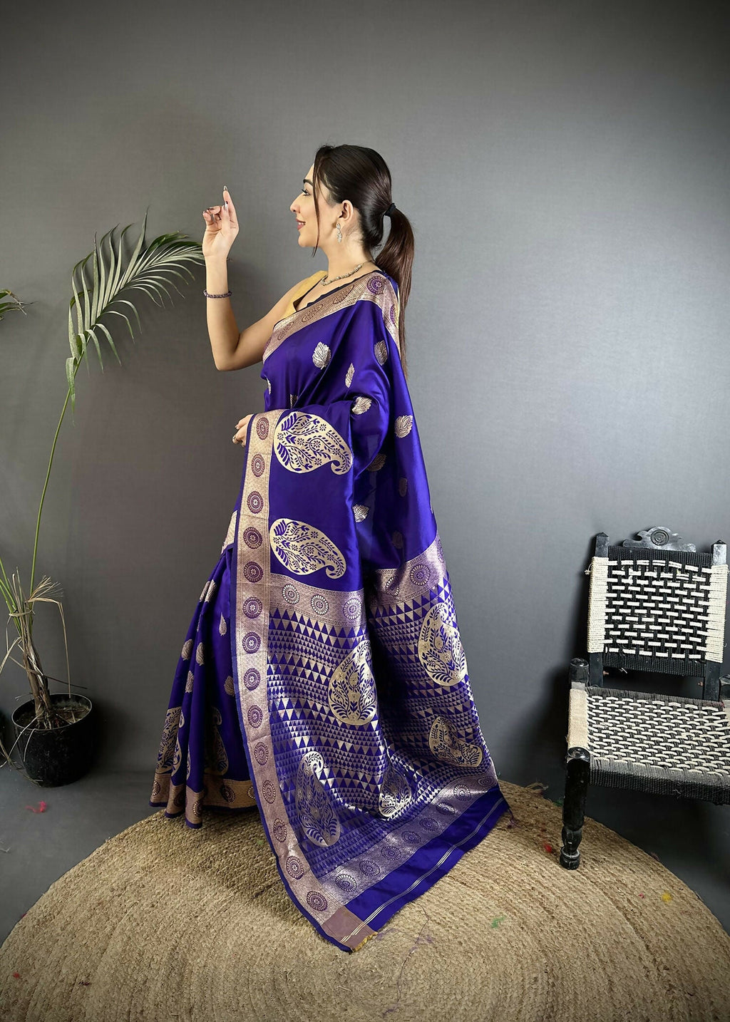 Joban Fashion Purple Paisley Soft Silk Banarasi Saree | Grocsy