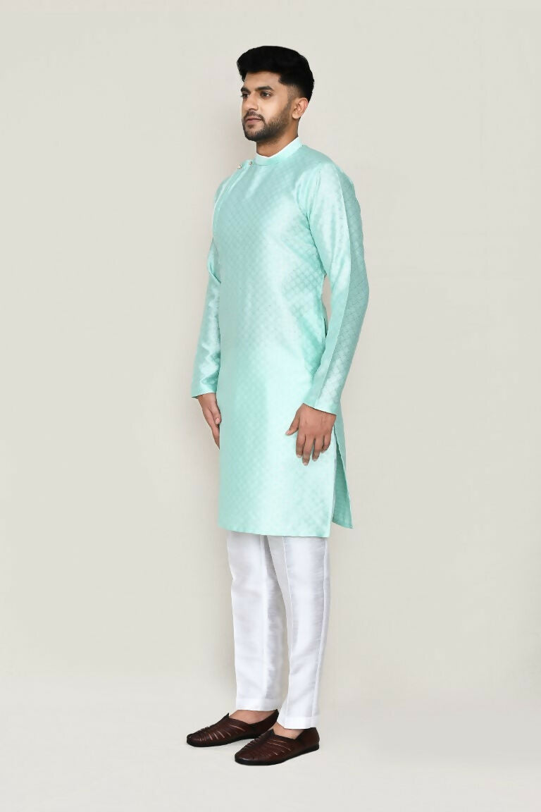 Joban Fashion Green Colored Jacquard Silk Fabric Kurta With Straight Fit Pant | Grocsy