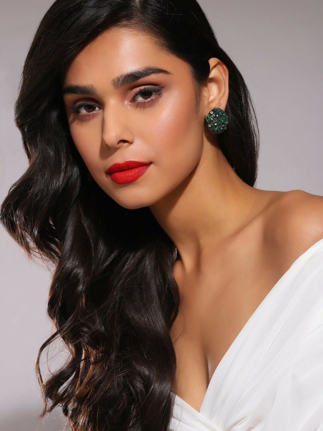 Diamond & Green Stone Earrings- Ruby Raang | Grocsy