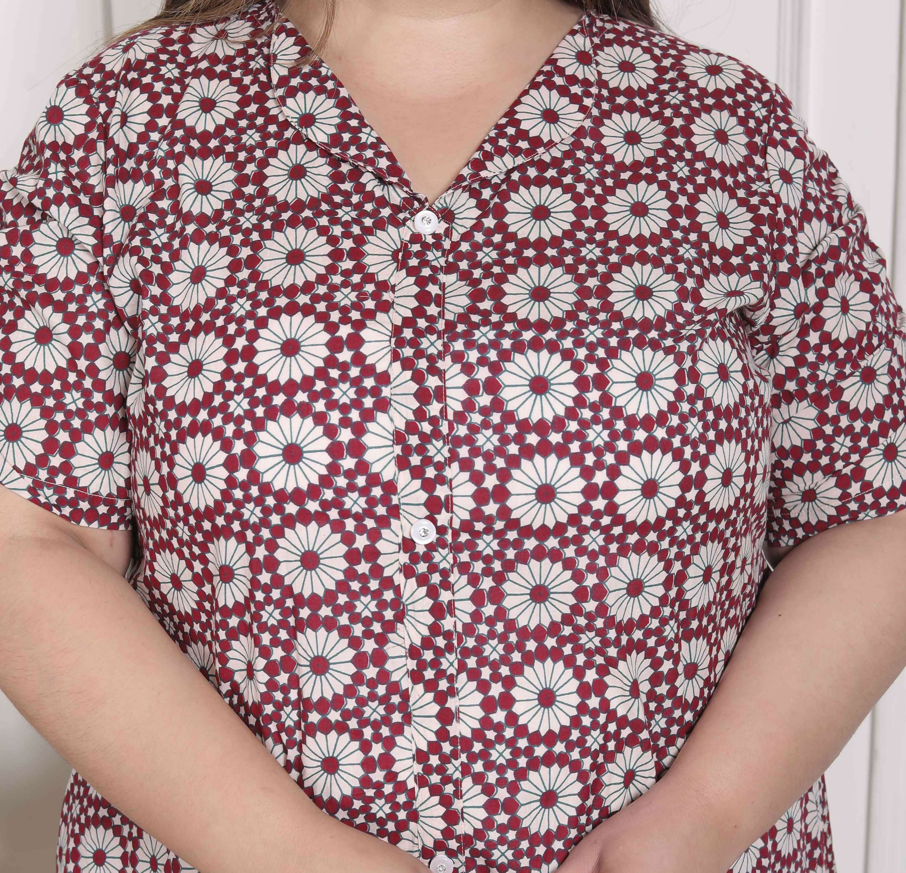 Miravan Women's Plus Size Cotton Floral Printed Cream A-Line Kurta with Buttons | Grocsy