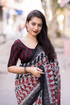 Grey Linen Blend Ethnic Motifs Saree with Unstitched Blouse - A2M | Grocsy