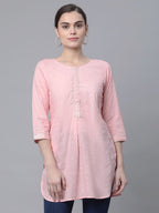 Ahalyaa Women Baby Pink Beautiful Pure Cotton Printed Tunic | Grocsy