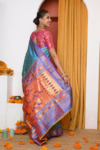 Very Much Indian Authentic Dual Tone Powder Blue Paithani | Grocsy