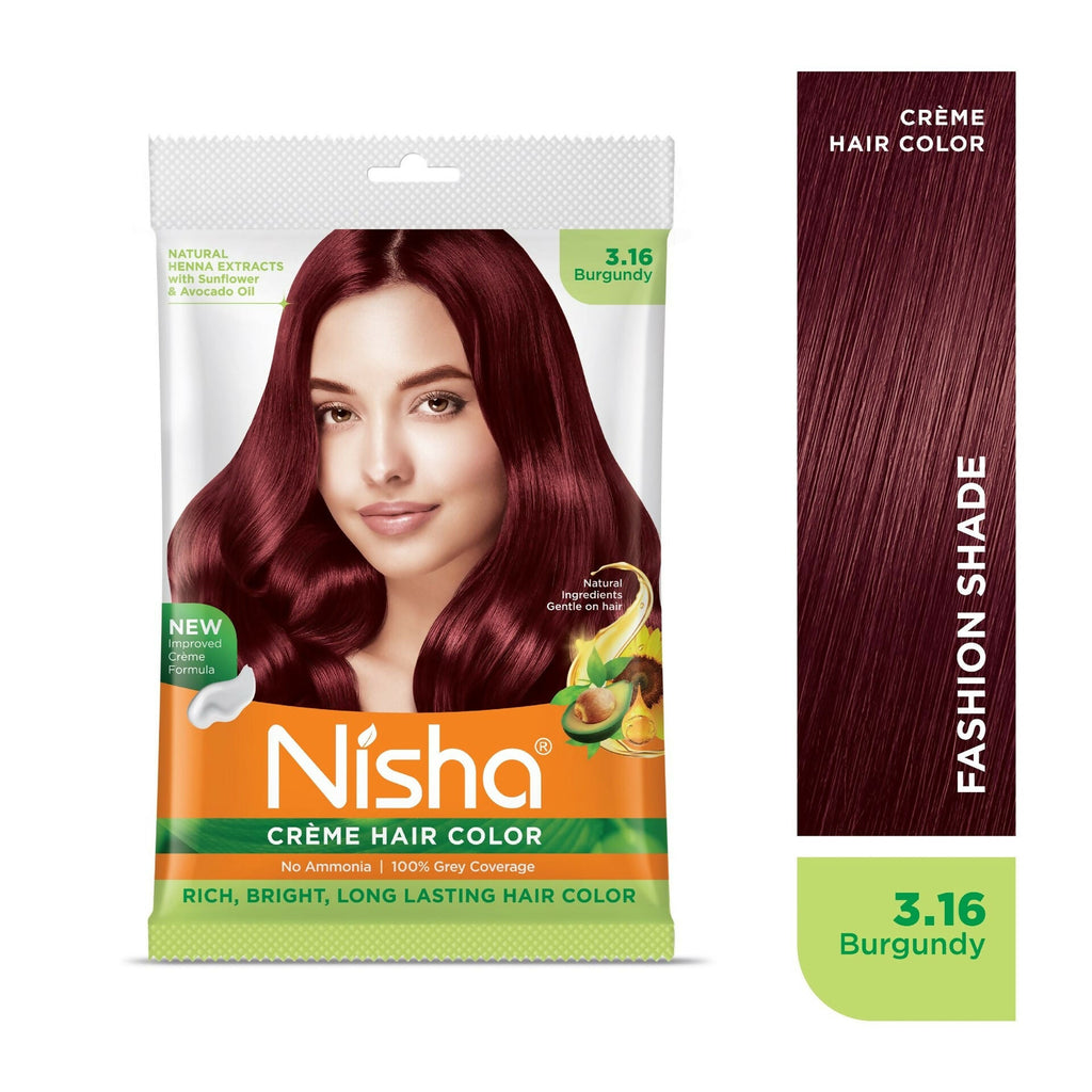Nisha Creme Hair Color for Women - Burgundy | Grocsy