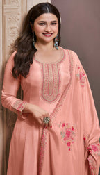 Anaita Peach Embroidered Work Silk Stitched Anarkali suit | Grocsy