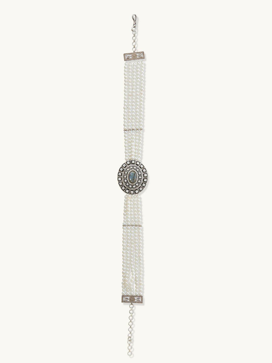 Nuyug Pearl Beaded Semi Precious Labradorite Stone & Enamelled Choker Necklace | Grocsy