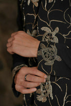 Black Bandhgala With Embroidery – Zardosi Work (Deer) by Hilo Design | Grocsy