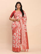 Shree Shyam Fashion Linen Cotton Red Saree | Grocsy