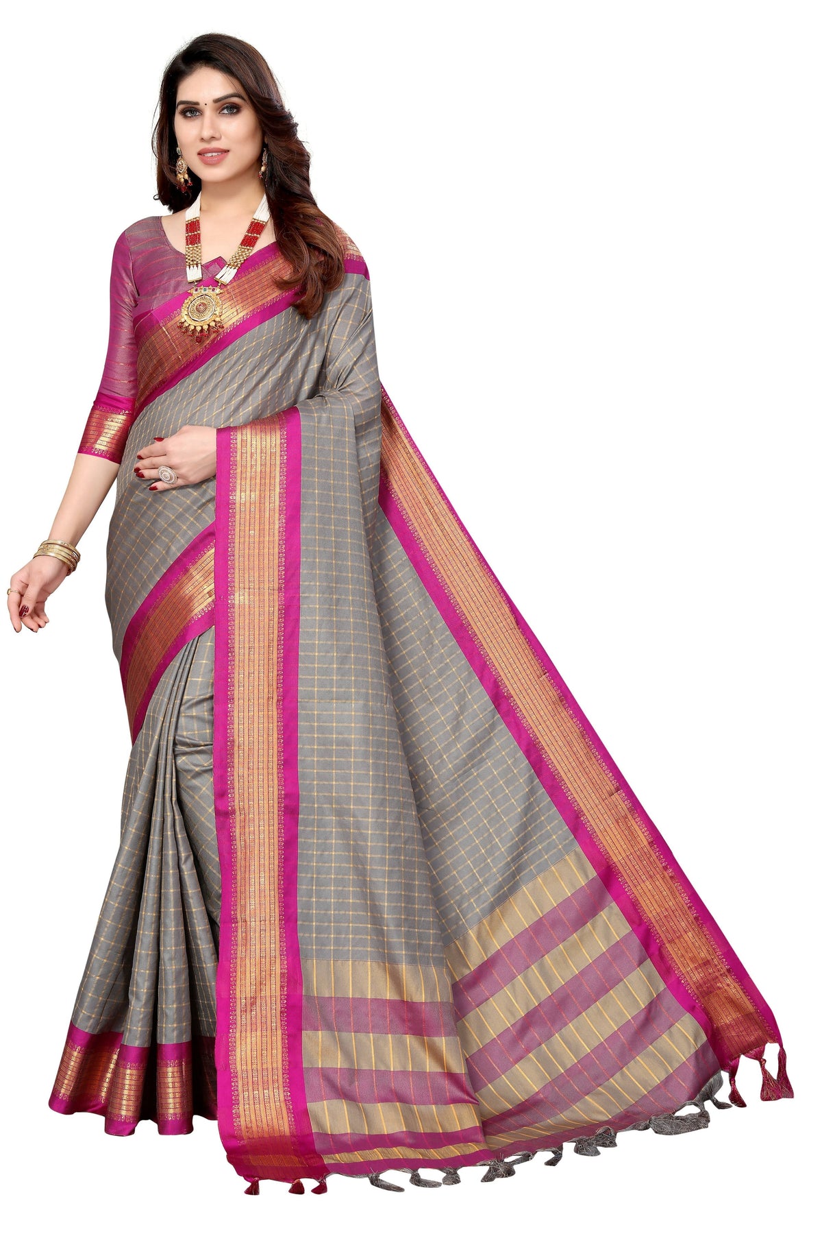 Vamika Weaving Beautiful Grey Cotton Silk Saree | Grocsy