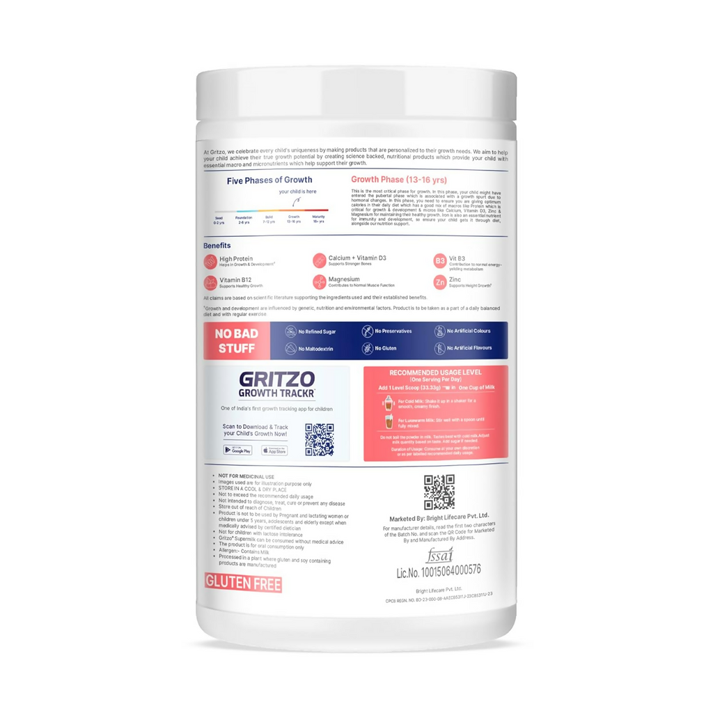 Gritzo SuperMilk Athlete (13+y Boy & Girl),17g Protein Powder - Double Chocolate | Grocsy