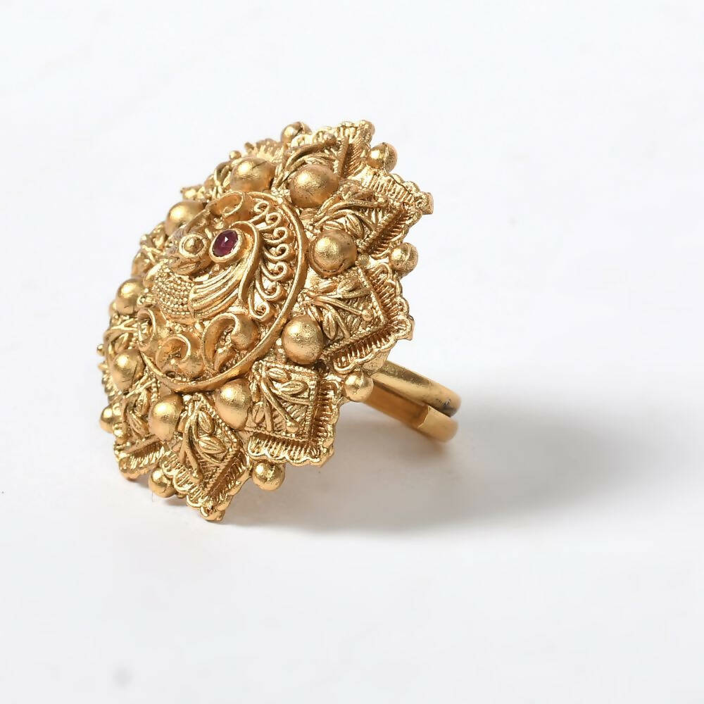 Mominos Fashion Joharkamal Gold-Polished Stone Studded Adjustable Finger Ring - Design 14 | Grocsy