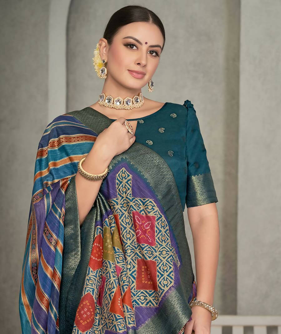 Blue Rangkat Tussar Silk Woven Design Saree with Unstitched Blouse - Mohmanthan Eshani | Grocsy