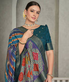 Blue Rangkat Tussar Silk Woven Design Saree with Unstitched Blouse - Mohmanthan Eshani | Grocsy