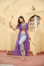 Vastranavya Blue Navratri Special Kutchi Patch Work with Bandhani Printed Faux Georgette Kurti | Grocsy