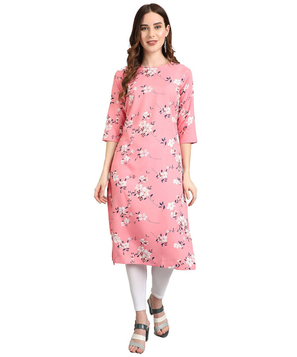 Vamika Pink French Crepe Printed Party Wear/Casual Wear Kurti | Grocsy