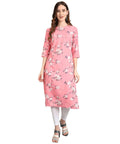 Vamika Pink French Crepe Printed Party Wear/Casual Wear Kurti | Grocsy