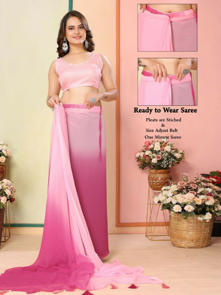 Pink Georgette Pedding Color Printed Ready To Wear Saree - Aalaya | Grocsy