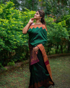 DEIANA'S Beautiful Designer Golden zari Soft Lichi Silk Saree - Green | Grocsy