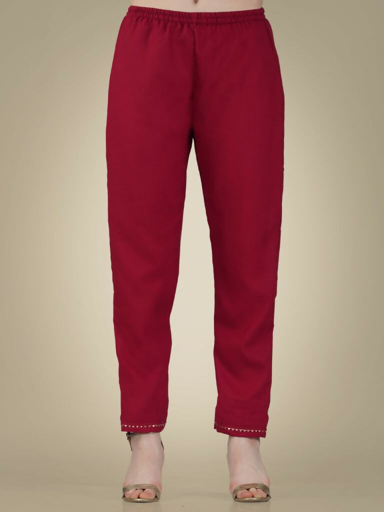 Jyoti Fashion Women's Maroon Cotton Magic Slub Embroidery & Sequence work Kurta with Trouser & Dupatta | Grocsy