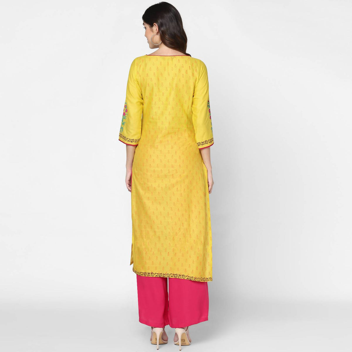 Cheera Hand Block Print Yellow Straight Kurta (MAAI-058K) | Grocsy