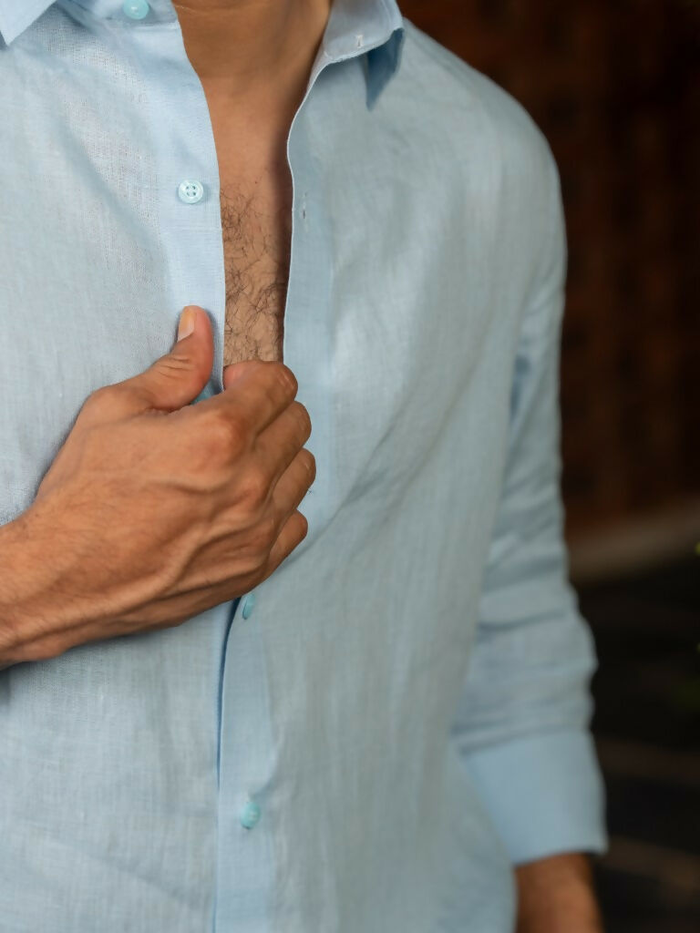 Linen Sky Blue Pearl Drift Shirt By Hilo Design | Grocsy