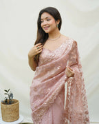 Vamsee Brown Organza Saree | Grocsy