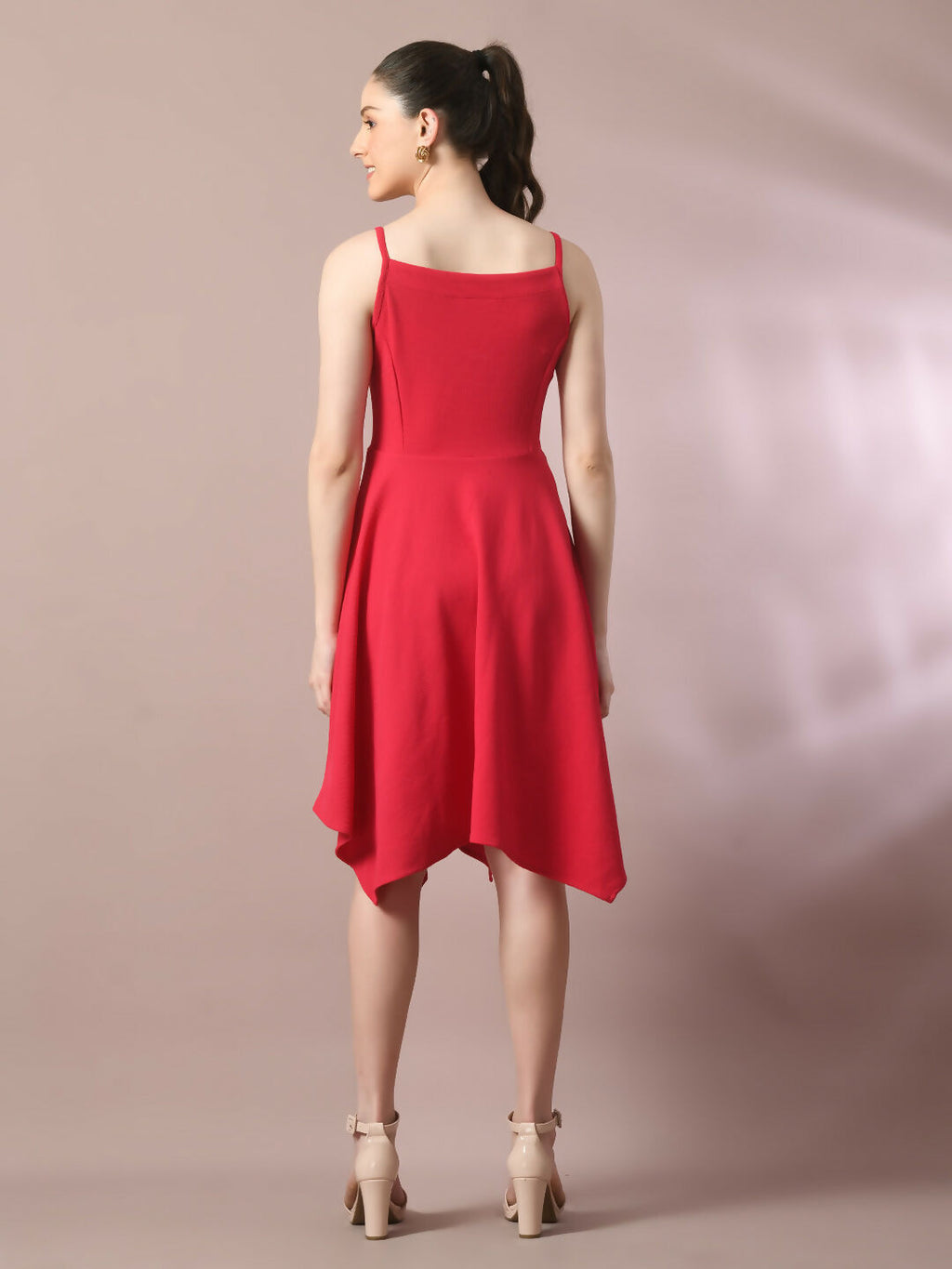 Myshka Women's Pink Solid Shoulder Straps Fit and Flare Party Dress | Grocsy