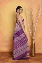 Very Much Indian Handblock Printed Cotton Saree With Natural Dyes - White | Grocsy