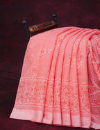Peach Coloured Block Print Semi Chanderi Saree By Gayathri Reddy Designer Studio | Grocsy