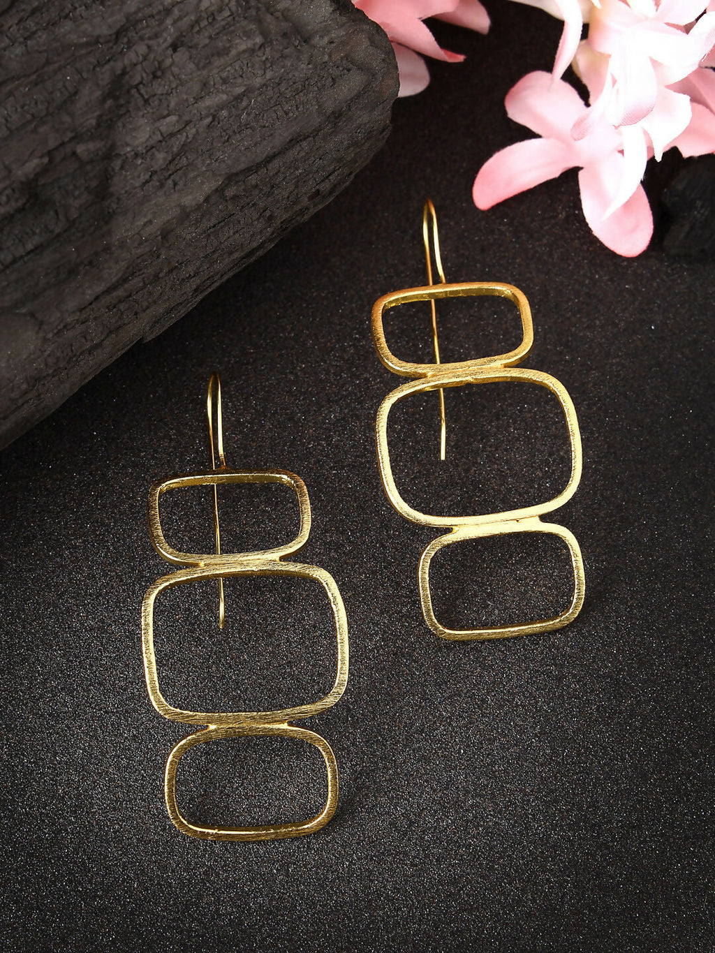 NVR Women Gold-Polished Contemporary Fish Hook Drop Earrings