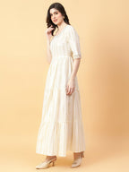 Joban Fashion Cream Cotton Lurx & Hand Work Dress | Grocsy
