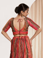 Joban Fashion Maroon Multi Brocade Padded Blouse With V Neck Elbow Sleeves | Grocsy