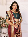 Anaita Brown Soft Silk With Zari Weaving Borders Saree With Blouse | Grocsy