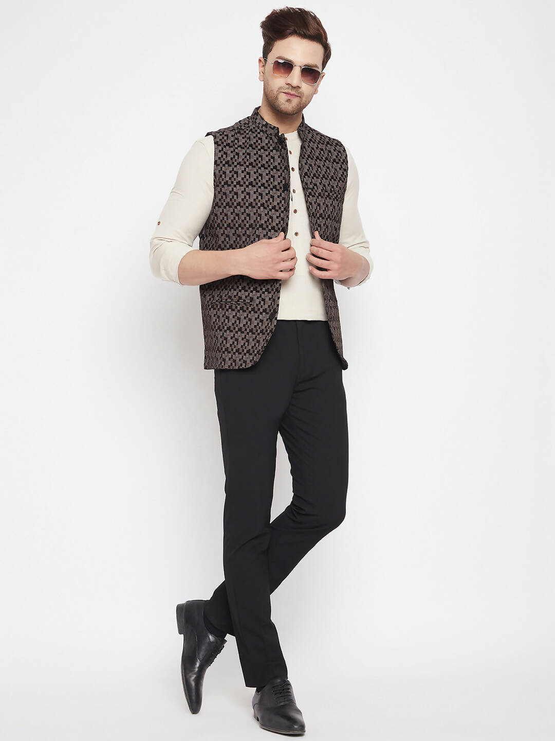 Even Apparels Black Merino Men Woven Nehru Jacket BF539 | Grocsy
