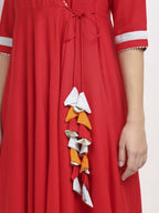 Rudra Bazaar Angrakha Red Kurti Set With Dupatta | Grocsy