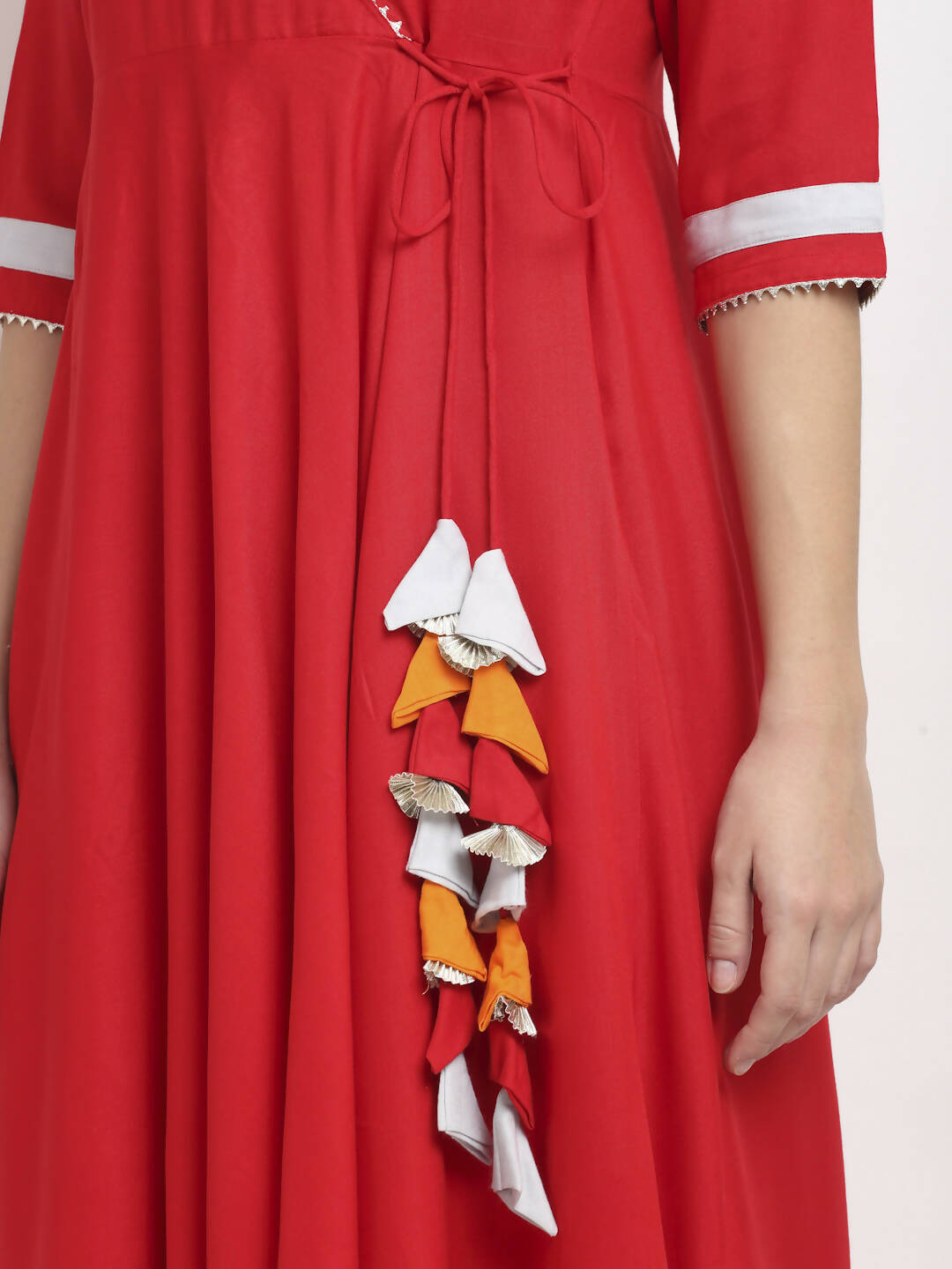 Rudra Bazaar Angrakha Red Kurti Set With Dupatta | Grocsy