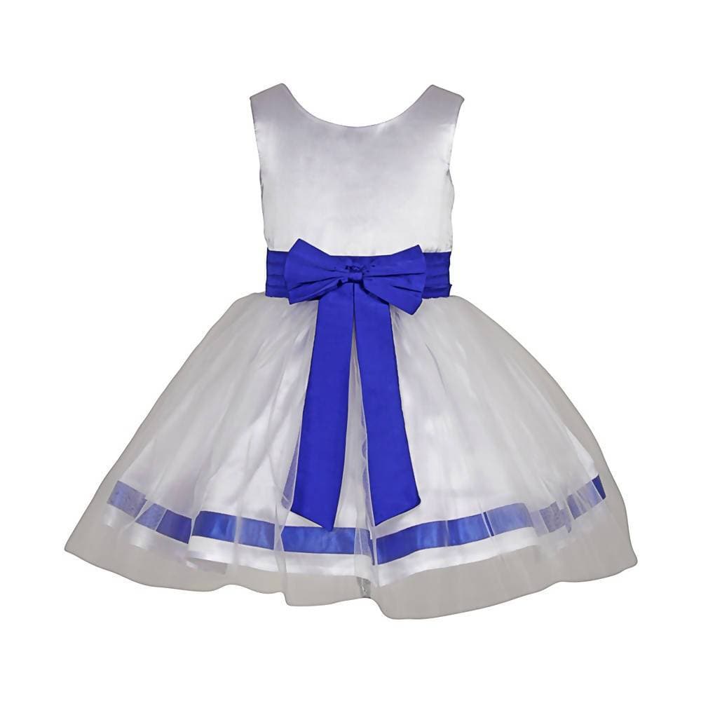 Asmaani Baby Girl's White and Blue Satin Full Length Frock  (AS-DRESS-22018) | Grocsy