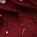 NVR Women's's Set of 2 Black Gold-Polished Beaded Mangalsutra With Ad Stone | Grocsy
