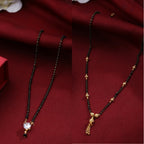NVR Women's's Set of 2 Black Gold-Polished Beaded Mangalsutra With Ad Stone | Grocsy