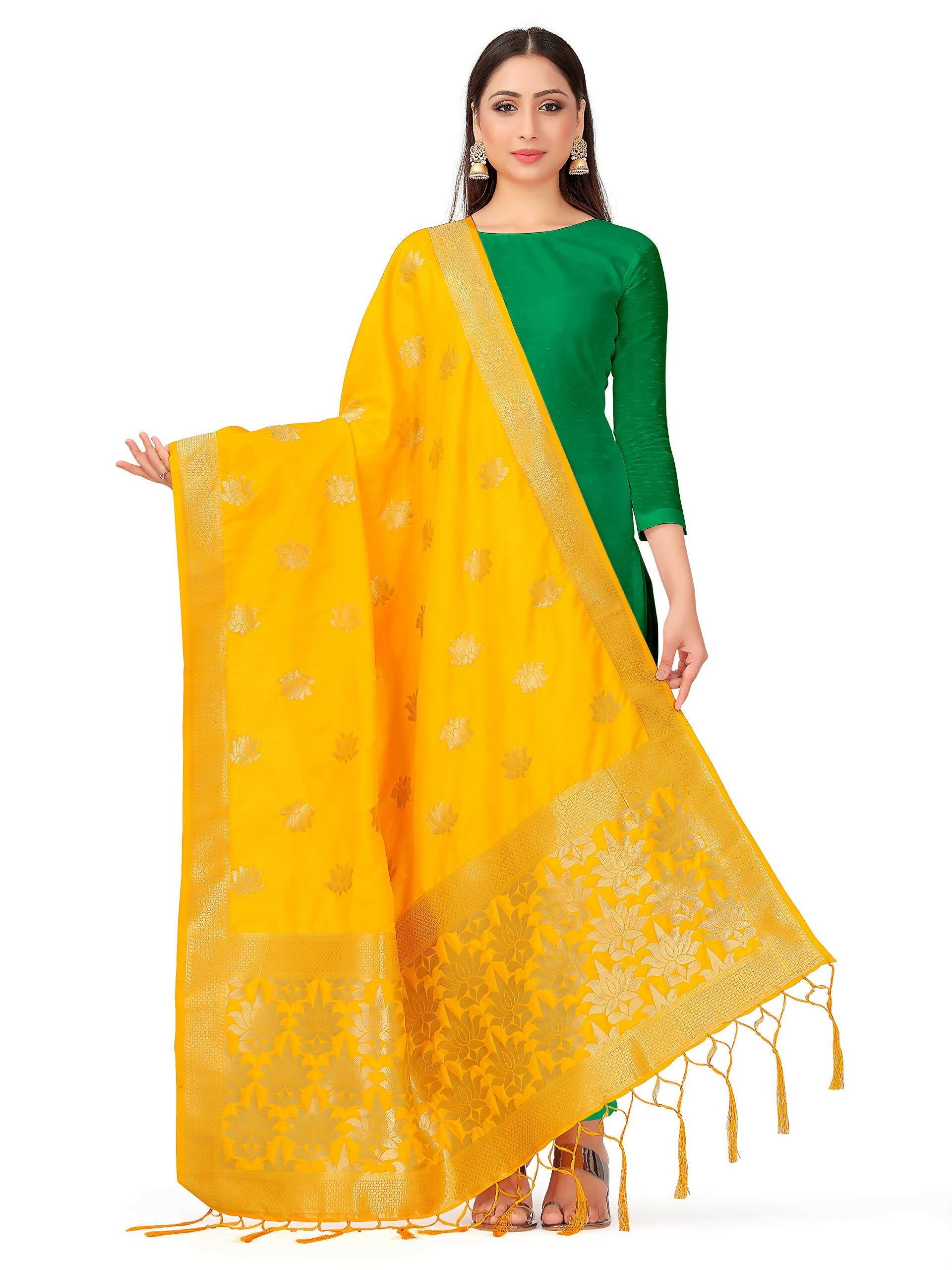 Mimosa Women's Gold Banarasi Art Silk Dupatta | Grocsy