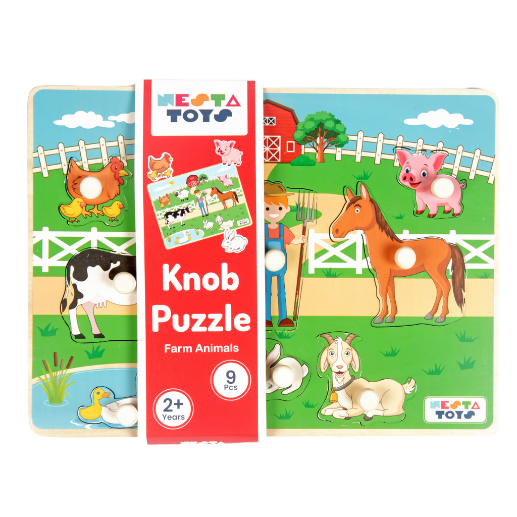 Nesta Toys Wooden Farm Animal Knob Puzzle (8 Pcs) | Grocsy