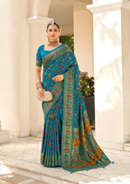 Joban Fashion Faux Chiffon Light Weight SareeSky Blue Colored With Zari Border Saree | Grocsy